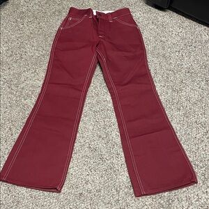 Vintage 70s toughskins Women's Red Flared Jeans with white contrast thread